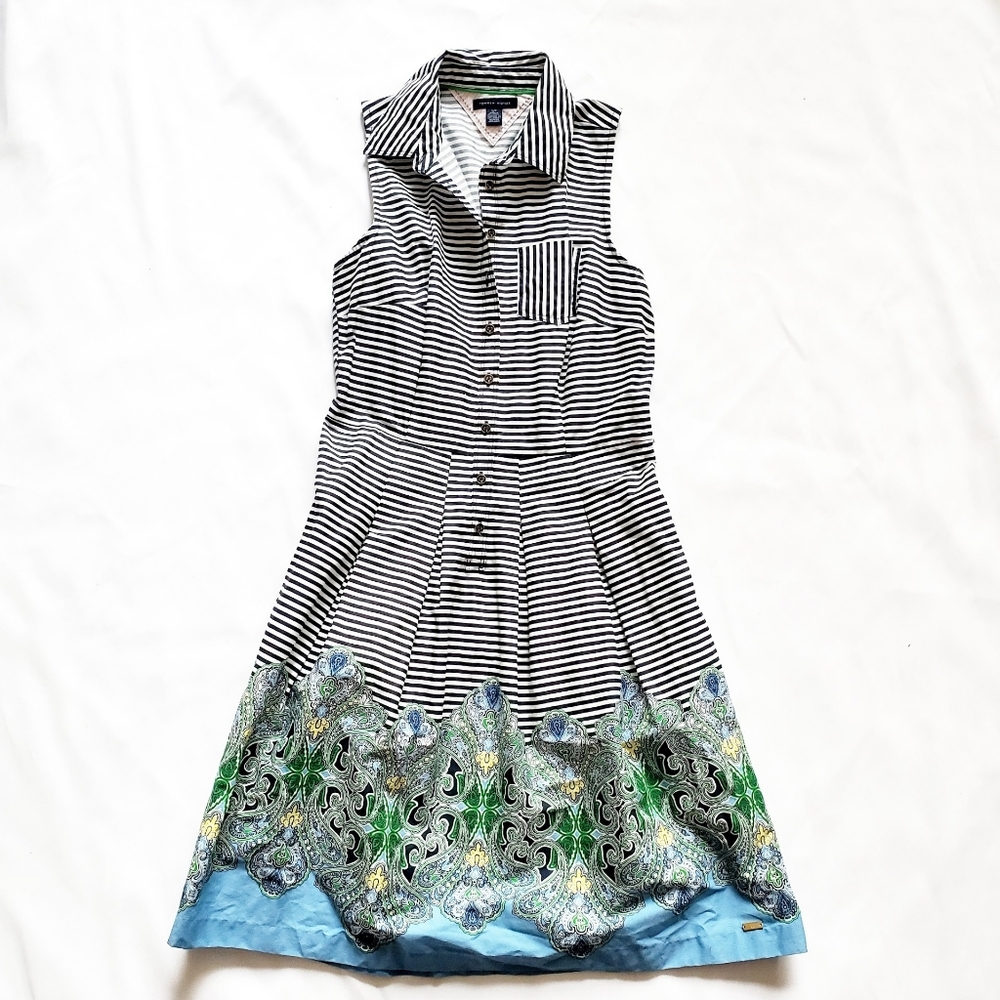 Tommy Hilfiger Striped Paisley Trim Shirt Dress